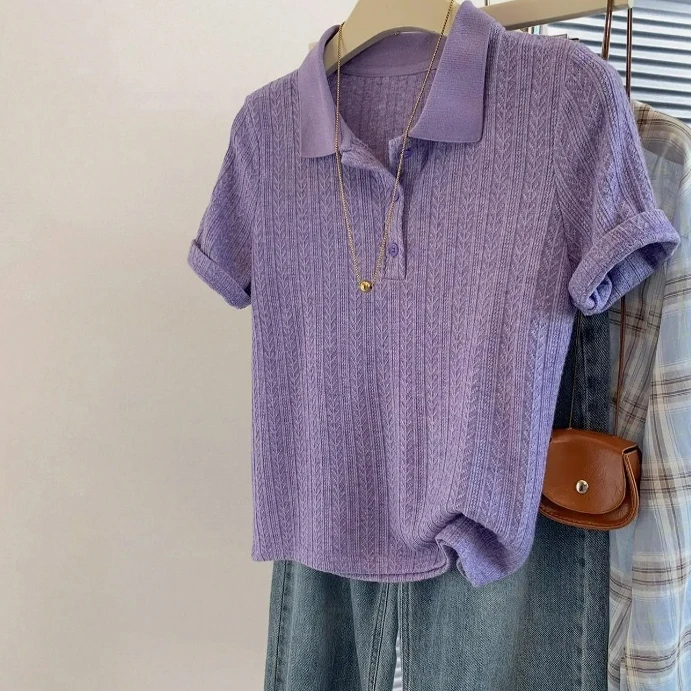 Slim Fit Ice Silk Short Sleeve Neck T-Shirt Women's Summer New Style Purple Shoulder Padded High Waist Commute Style Kni...
Slim Fit Ice Silk Short Sleeve Neck T-Shirt Women's Summer New Style Purple Shoulder Padded High Waist Commute Style Kni...