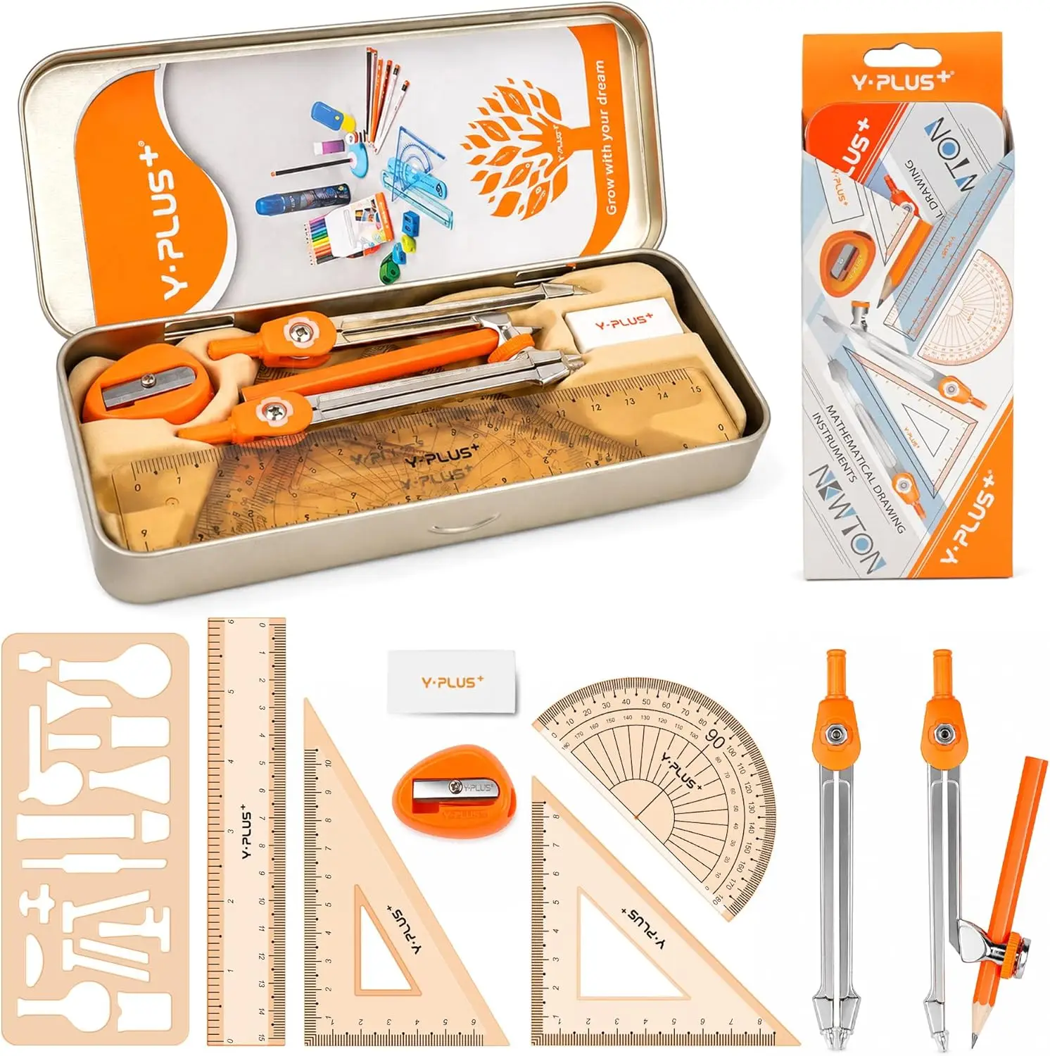 11 Pcs Geometry Set for Students, Math Protractor Compass Kit with Ruler, Pencil, Eraser, Sharpener, Metal Protractors, Storage Box
11 Pcs Geometry Set for Students, Math Protractor Compass Kit with Ruler, Pencil, Eraser, Sharpener, Metal Protractors, Storage Box