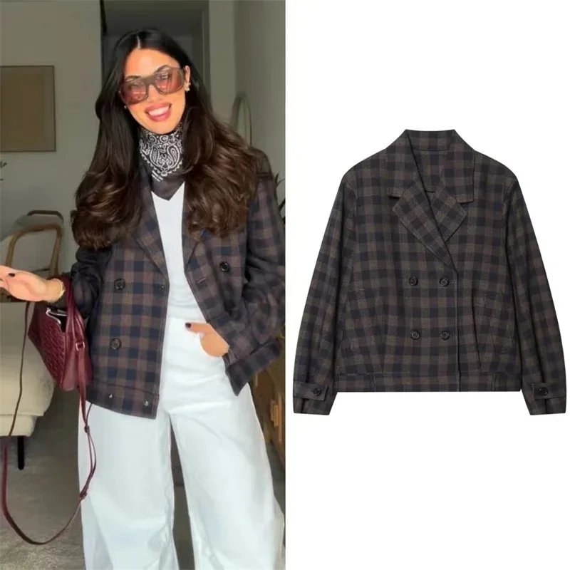 ZHIO Women's Coat 2026 summer New Dark Brown Plaid Long-Sleeve Loose Jacket Casual Fashion Versatile Style
ZHIO Women's Coat 2026 summer New Dark Brown Plaid Long-Sleeve Loose Jacket Casual Fashion Versatile Style