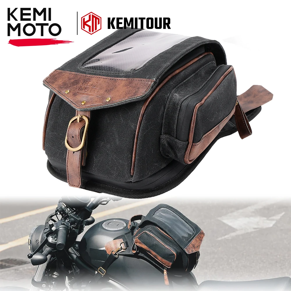 Motorcycle Waxed Canvas Tank Bag Waterproof Leather Retro Saddle Bag with Phone Pocket for Motorbike Cafe Racer Cruiser Touring
Motorcycle Waxed Canvas Tank Bag Waterproof Leather Retro Saddle Bag with Phone Pocket for Motorbike Cafe Racer Cruiser Touring