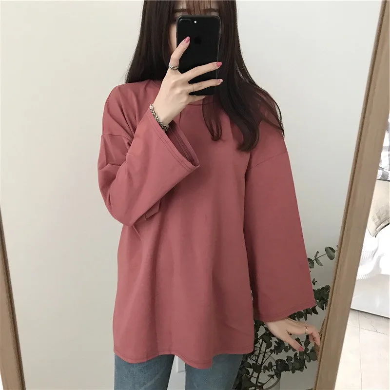 Women'S Korean Version New Solid Color Round Neck Long Sleeved T-Shirt Loose And Versatile Top
Women'S Korean Version New Solid Color Round Neck Long Sleeved T-Shirt Loose And Versatile Top