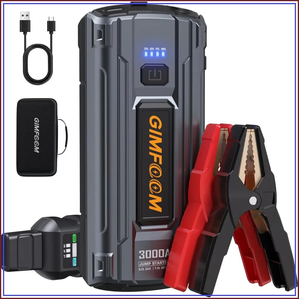 3000A Car Jump Starter for 9.0L Gas/7.5L Diesel, 12V Battery Pack with LED Light & Dual USB
3000A Car Jump Starter for 9.0L Gas/7.5L Diesel, 12V Battery Pack with LED Light & Dual USB