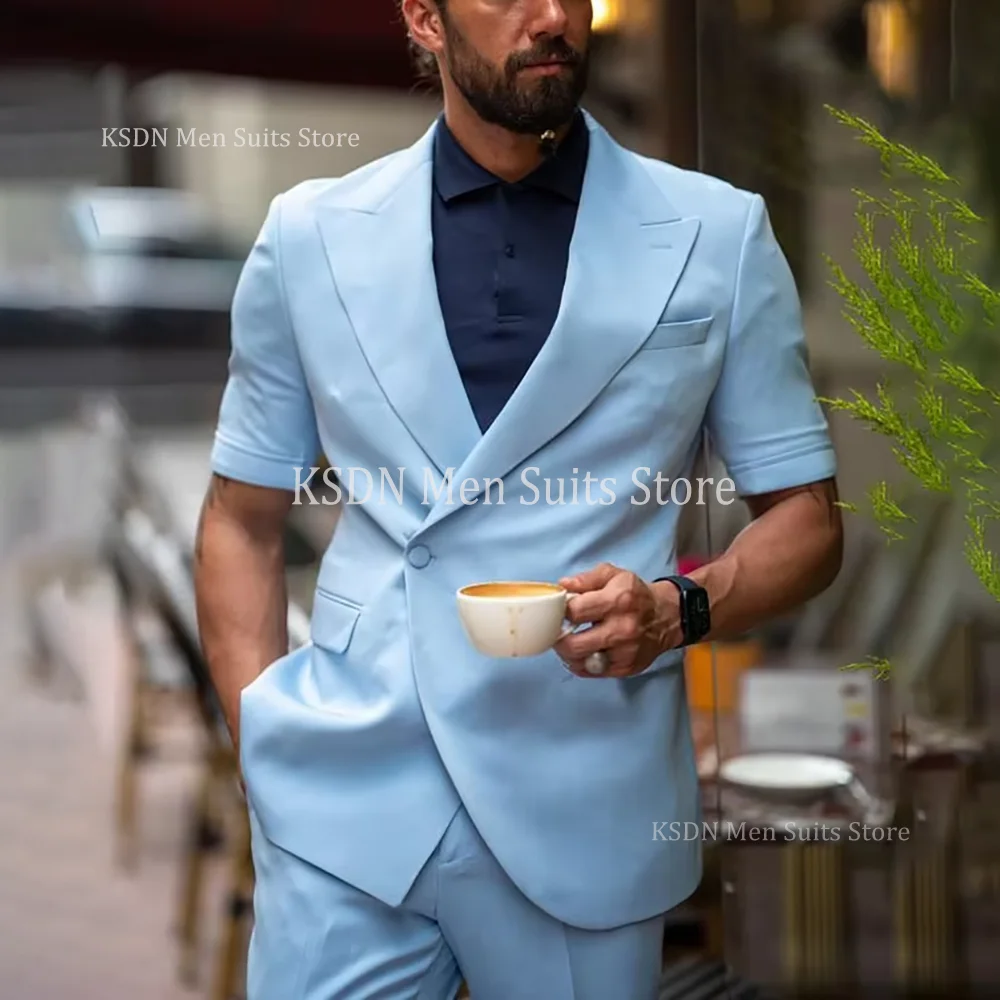 Summer Short Sleeves Men Suits Fashion Single Button Peak Lapel Suit 2 Piece Jacket Long Pants Male Clothing Daily Casual Outfit
Summer Short Sleeves Men Suits Fashion Single Button Peak Lapel Suit 2 Piece Jacket Long Pants Male Clothing Daily Casual Outfit