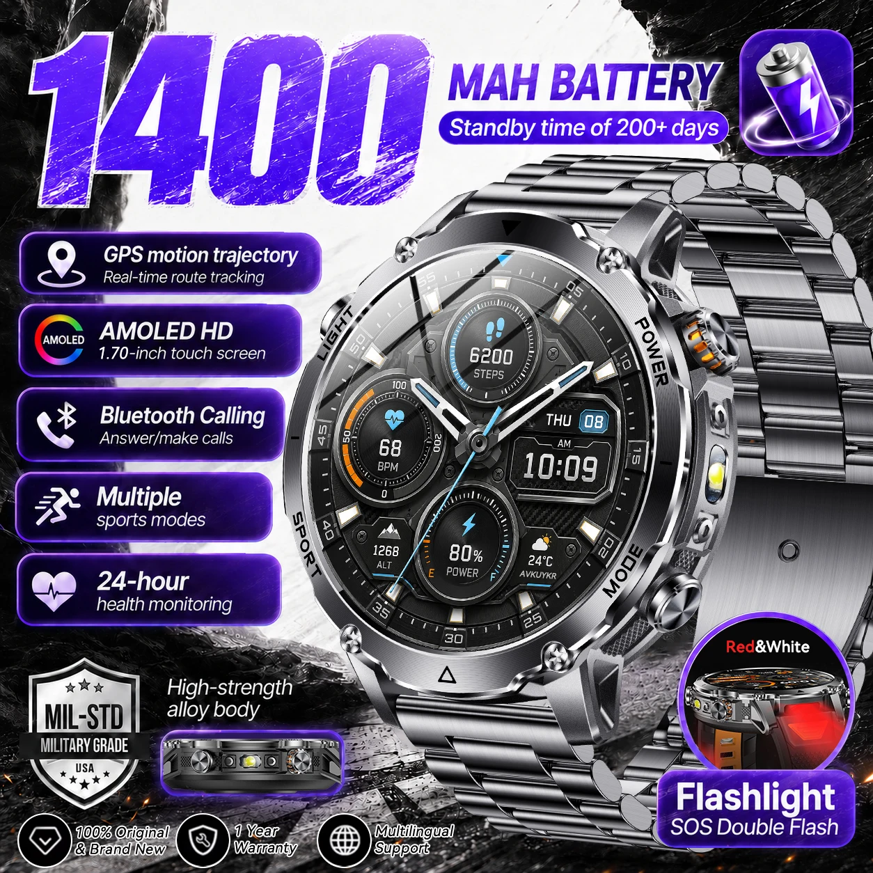2026 New 1400mAh Battery Men Smart Watch 1.7" HD Screen GPS Route Tracking Bluetooth Calling LED Flashlight SOS 10ATM Smartwatch
2026 New 1400mAh Battery Men Smart Watch 1.7" HD Screen GPS Route Tracking Bluetooth Calling LED Flashlight SOS 10ATM Smartwatch