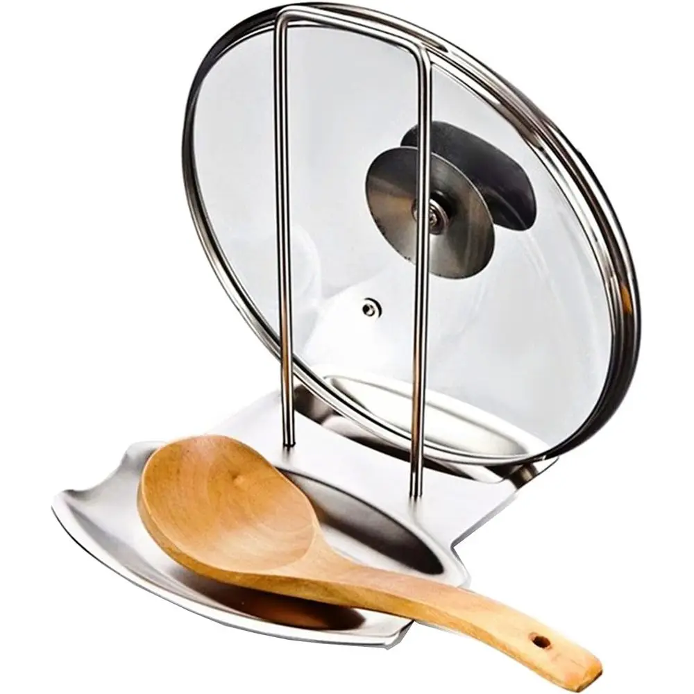 Stainless Steel Pan Lid Holder with Spoon Rest for Kitchen, 304 Grade, Sleek Organizer
Stainless Steel Pan Lid Holder with Spoon Rest for Kitchen, 304 Grade, Sleek Organizer