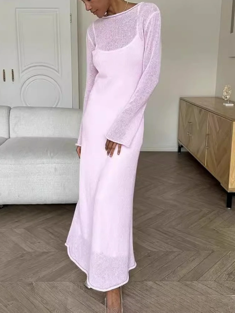 Elegant Chic Soft Lady Hollowing Sweater Dresses Femme New Spring Autumn Solid Color O-Neck Elastic Knit Long Dresses Sets
Elegant Chic Soft Lady Hollowing Sweater Dresses Femme New Spring Autumn Solid Color O-Neck Elastic Knit Long Dresses Sets