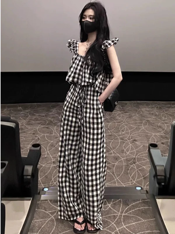 Slimming Effect Cross-Border Jumpsuit Set with Wide Leg Pants Bla And White Plaid Sves Flng Women's Summer Faion
Slimming Effect Cross-Border Jumpsuit Set with Wide Leg Pants Bla And White Plaid Sves Flng Women's Summer Faion