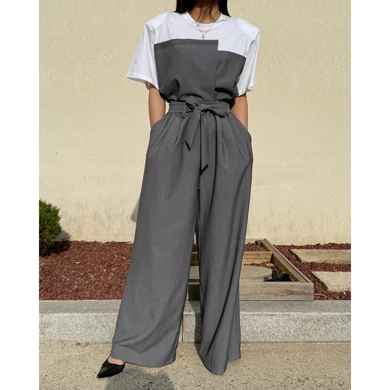 2025 Spring/Summer Korean Style Niche Design Padded Shoulder Fake Two-Piece Short Sleeve T-Shirt Top + Slimming Casual Pants Set
2025 Spring/Summer Korean Style Niche Design Padded Shoulder Fake Two-Piece Short Sleeve T-Shirt Top + Slimming Casual Pants Set