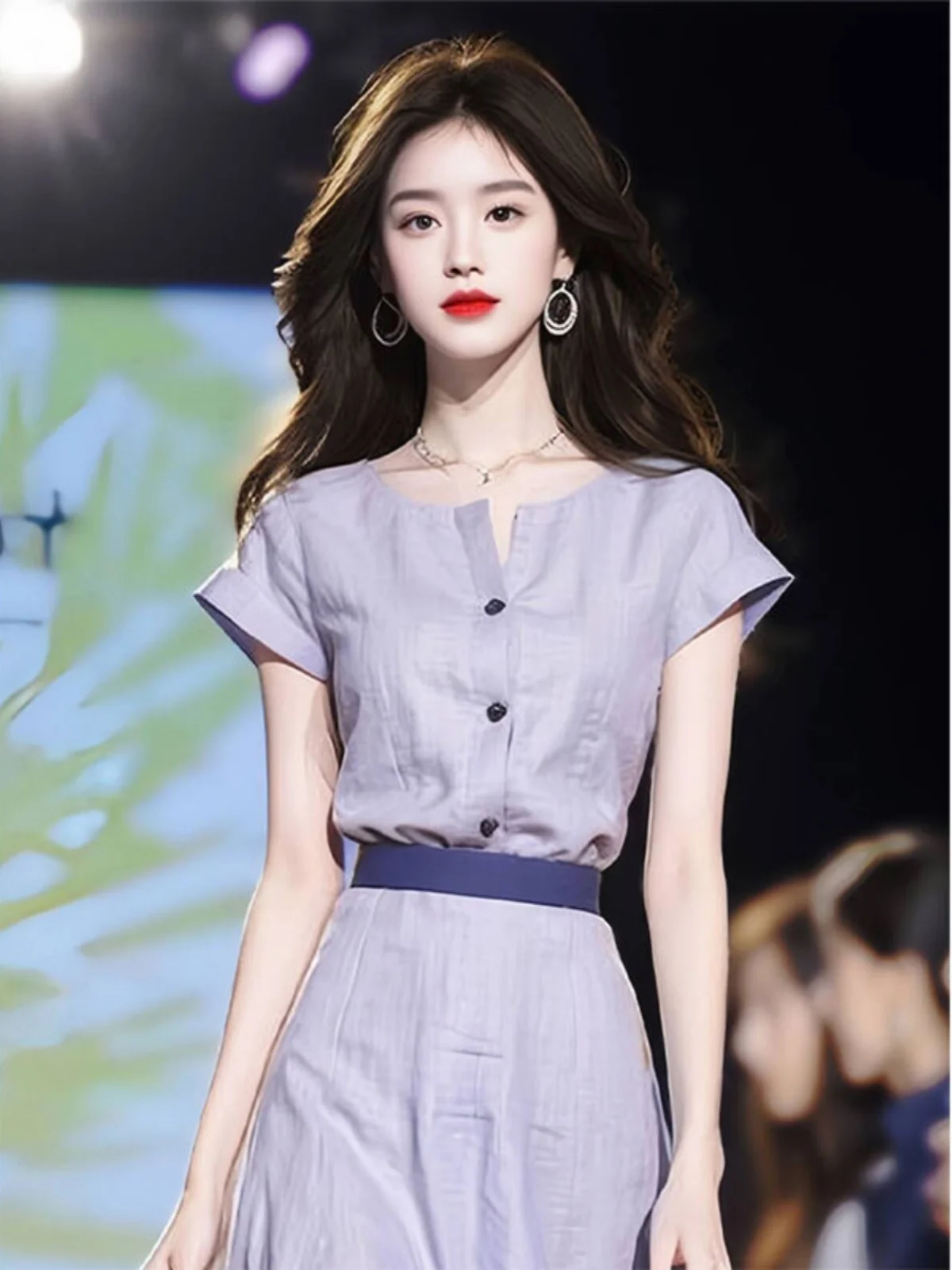 Elegant Purple Long Dress Women's Summer Fashion Ladylike Gathered Waist Skirt Single-Breasted Short-Sleeve Midi Dress
Elegant Purple Long Dress Women's Summer Fashion Ladylike Gathered Waist Skirt Single-Breasted Short-Sleeve Midi Dress