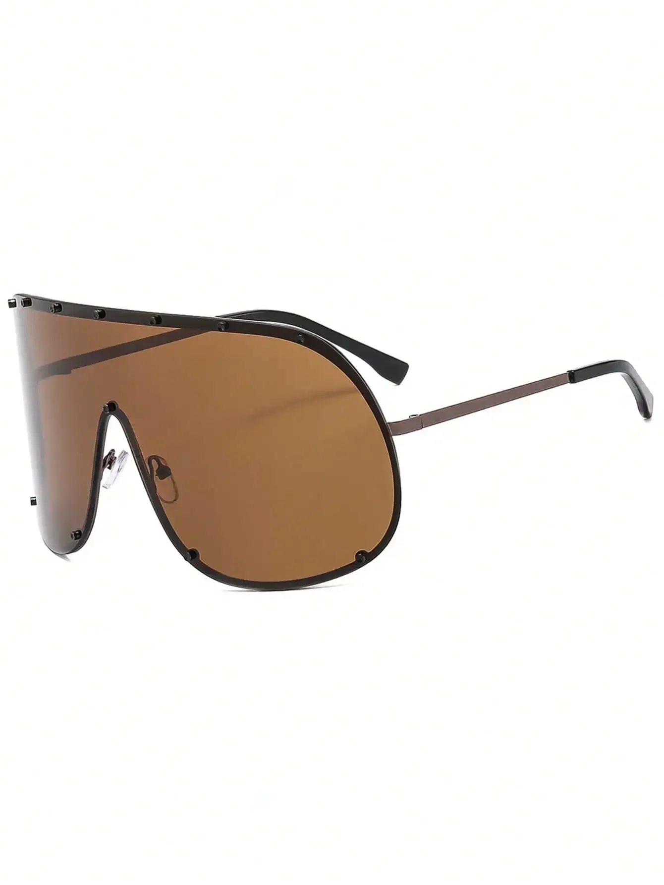 1pc Oversized One-Piece Metal Fashionable Glasses, Brown Glasses, Retro, High-End, Personalized, Versatile Men's And Women's
1pc Oversized One-Piece Metal Fashionable Glasses, Brown Glasses, Retro, High-End, Personalized, Versatile Men's And Women's