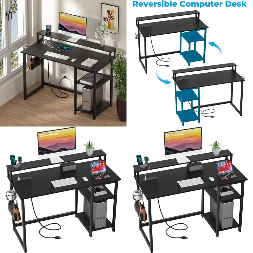 Ergonomic 40 Home Office Desk with Power Outlets and Reversible Monitor Stand in Black
Ergonomic 40 Home Office Desk with Power Outlets and Reversible Monitor Stand in Black