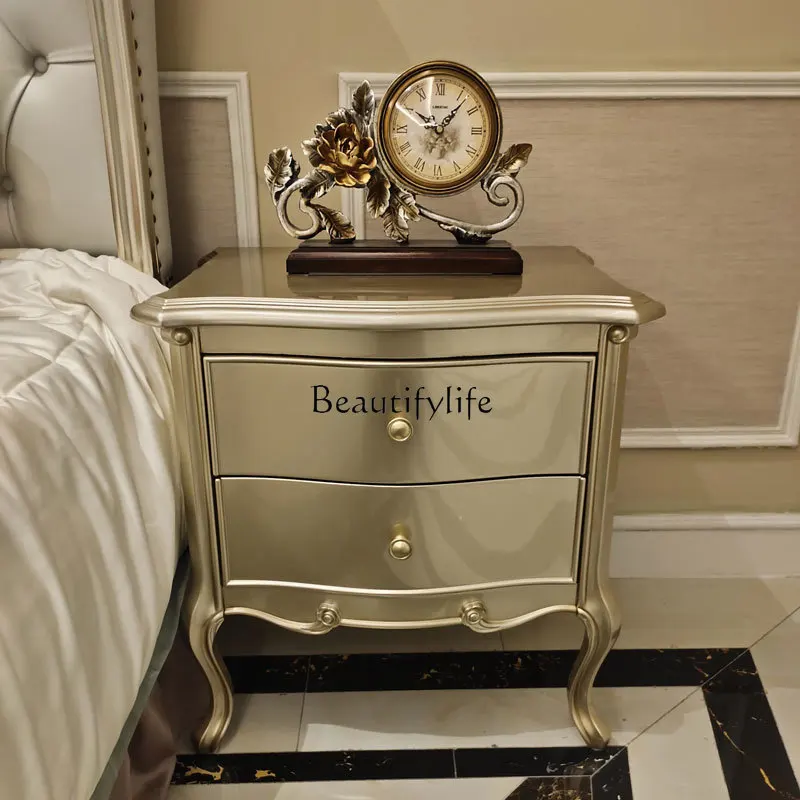European bedside table, master bedroom champagne golden Europe luxury decorative cabinet solid wood furniture
European bedside table, master bedroom champagne golden Europe luxury decorative cabinet solid wood furniture