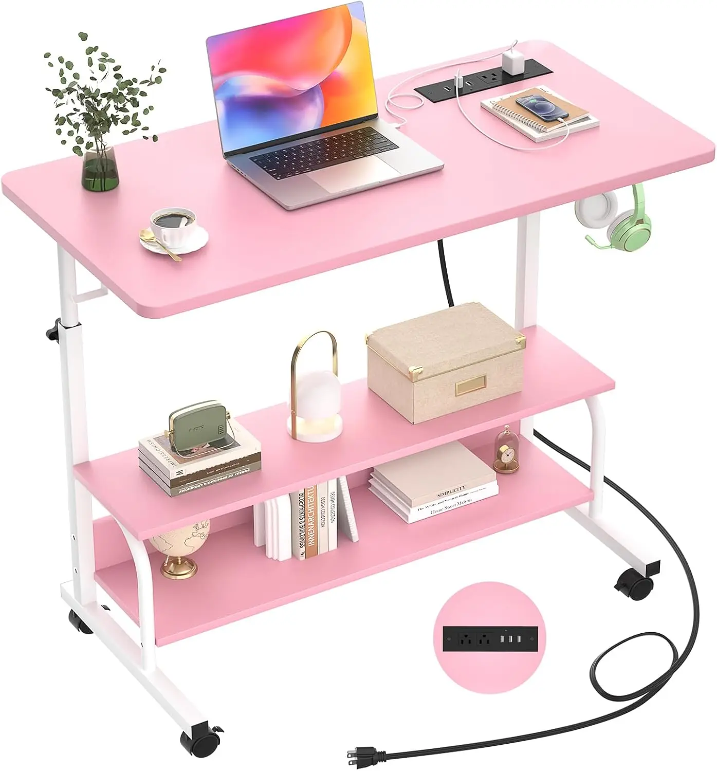 Height Adjustable Standing Desk with Power Outlets, 32" Manual Stand Up Desk with Storage Shelves Small Mobile Rolling C
Height Adjustable Standing Desk with Power Outlets, 32" Manual Stand Up Desk with Storage Shelves Small Mobile Rolling C
