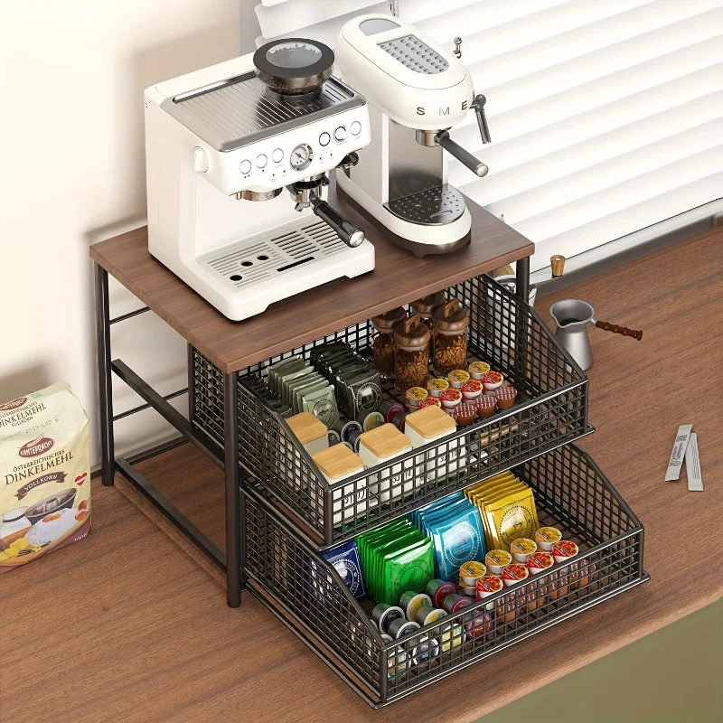 Metal Countertop Storage Unit with Storage Drawers & Hanging Metal Baskets, Space Saving Kitchen Organizer for Coffee Station
Metal Countertop Storage Unit with Storage Drawers & Hanging Metal Baskets, Space Saving Kitchen Organizer for Coffee Station