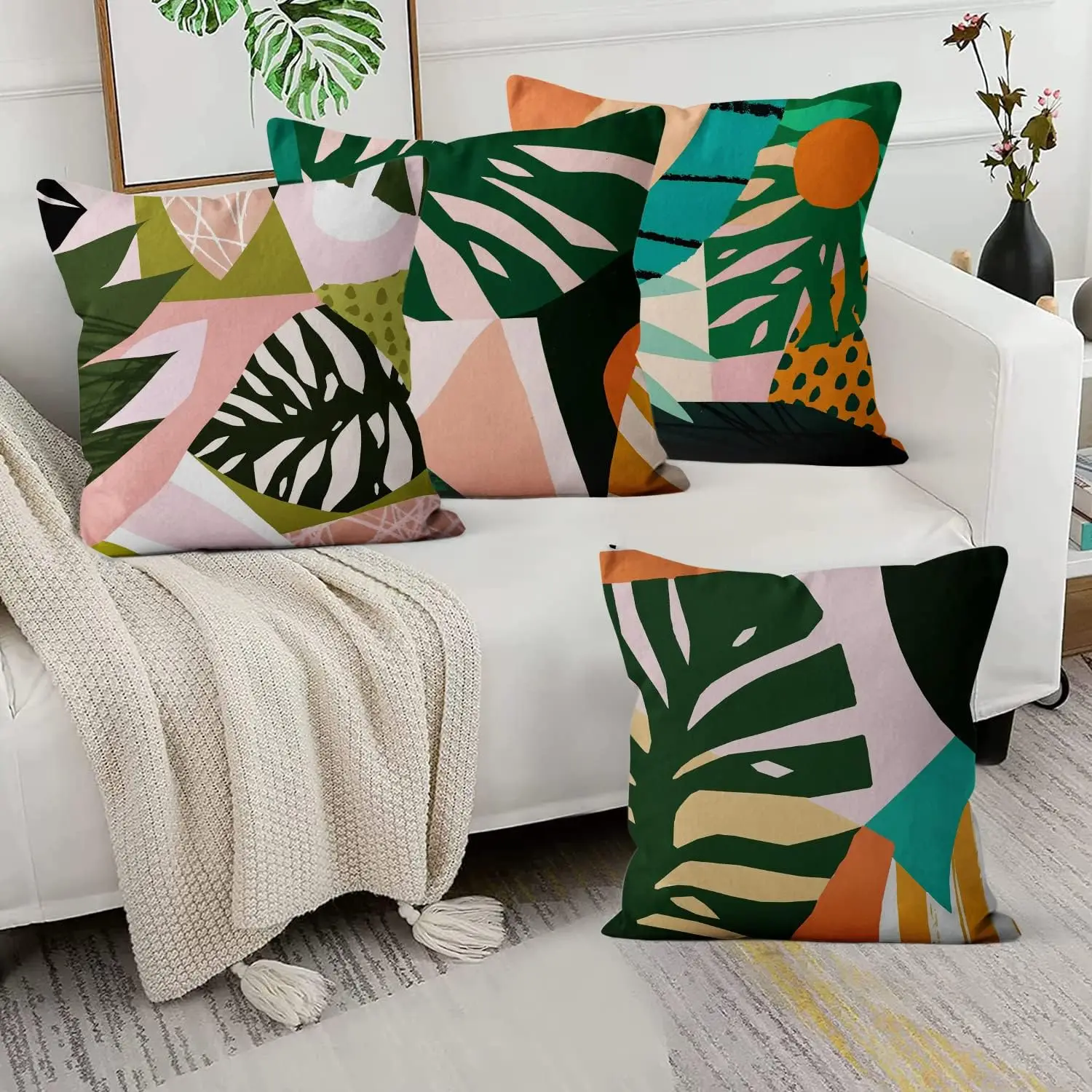 4pcs Tropical Leaf Geometric Printed Pillow Cover Polyester Cushion Case 2D Flat Printing Pillowcase Boho Modern Home
4pcs Tropical Leaf Geometric Printed Pillow Cover Polyester Cushion Case 2D Flat Printing Pillowcase Boho Modern Home