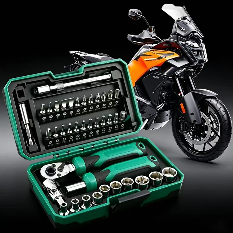 For KTM Duke 390 690 790 890 990 1090 1190 Rc 1290 1390 Adventure 40PCS Portable Motorcycle Repair Tool Kit Socket Wrench Set
For KTM Duke 390 690 790 890 990 1090 1190 Rc 1290 1390 Adventure 40PCS Portable Motorcycle Repair Tool Kit Socket Wrench Set