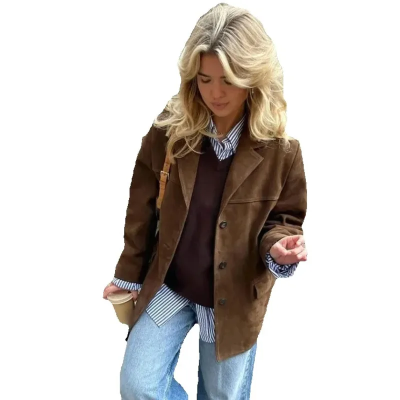 JY 2024 Autumn Women's High Street Coat Brown Single breasted Imitation Leather Short Coat Women's Loose Long Sleeve Collar Coat
JY 2024 Autumn Women's High Street Coat Brown Single breasted Imitation Leather Short Coat Women's Loose Long Sleeve Collar Coat