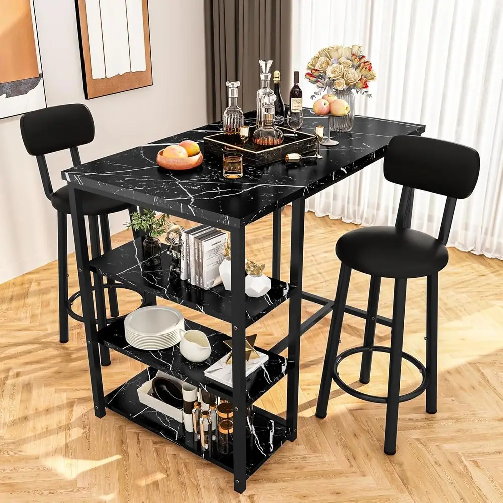 Black High Top Pub Table with Storage and Stools for Kitchen or Dining Area
Black High Top Pub Table with Storage and Stools for Kitchen or Dining Area
