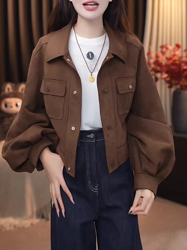 American Retro Suede ort Jaet Women's Casual Flip Collar Top Faionable Loose Fit Breathable Straight Cut Autumn Wear
American Retro Suede ort Jaet Women's Casual Flip Collar Top Faionable Loose Fit Breathable Straight Cut Autumn Wear