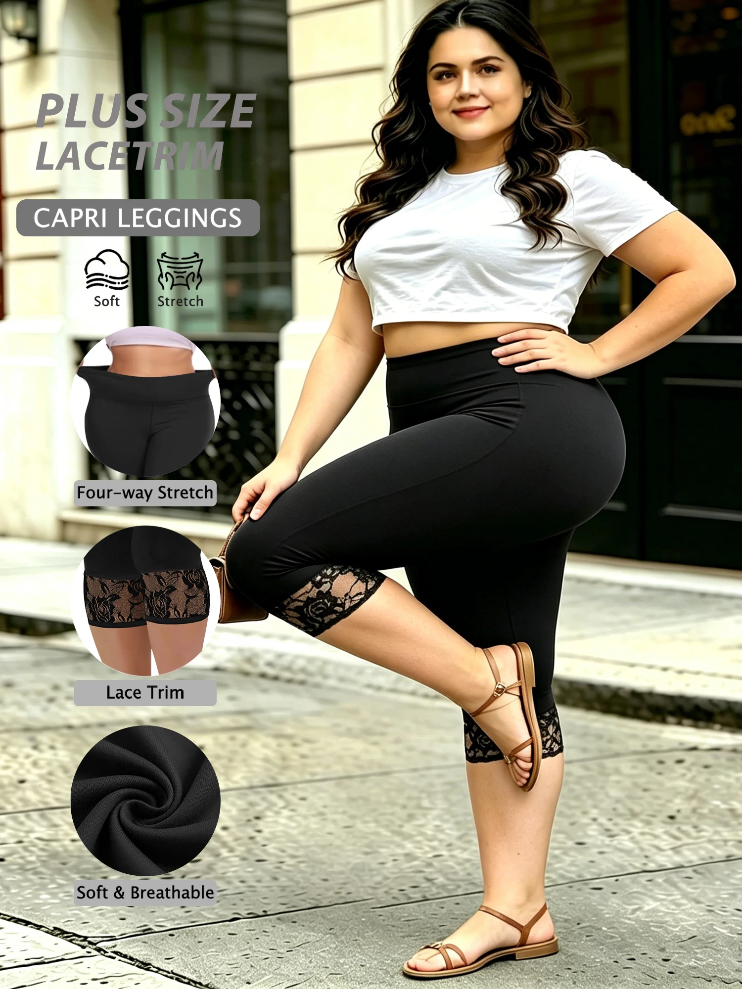 Women's Plus Size Lace Trim Capri Leggings Stretch Crop Leggings Summer Tights Pants
Women's Plus Size Lace Trim Capri Leggings Stretch Crop Leggings Summer Tights Pants
