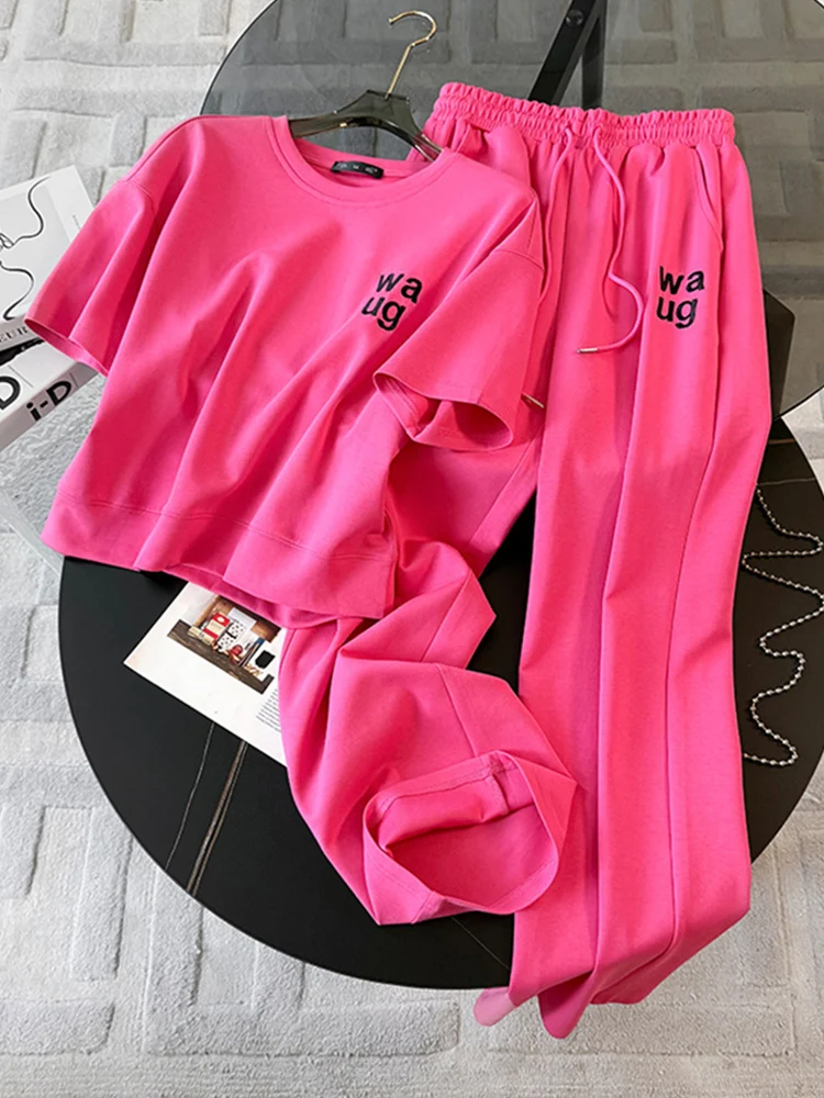 Fashionable Streetwear Sportswear Set Women Summer Youthful Pink Short Sleeve T-Shirt Wide Leg Pants Two Piece Set Casual Spo...
Fashionable Streetwear Sportswear Set Women Summer Youthful Pink Short Sleeve T-Shirt Wide Leg Pants Two Piece Set Casual Spo...