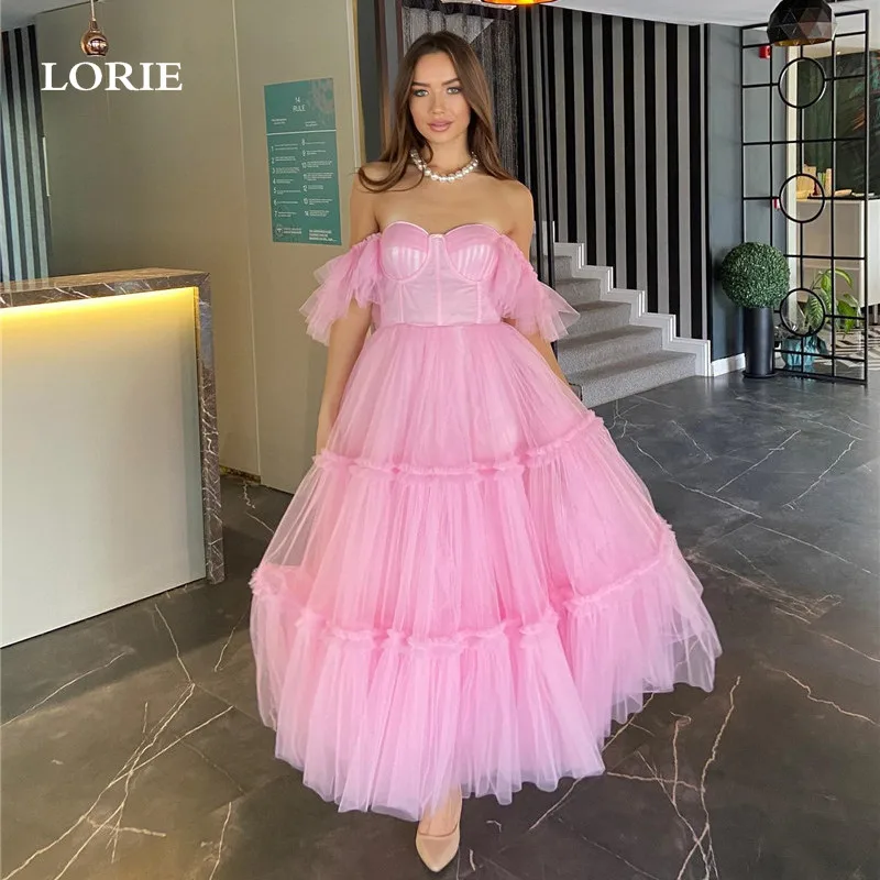 LORIE Puff Tulle Pink Prom Dresses Off The Shoulder Tiered Abkle Length Sweetheart Evening Party Gowns Formal Graduation Dress
LORIE Puff Tulle Pink Prom Dresses Off The Shoulder Tiered Abkle Length Sweetheart Evening Party Gowns Formal Graduation Dress