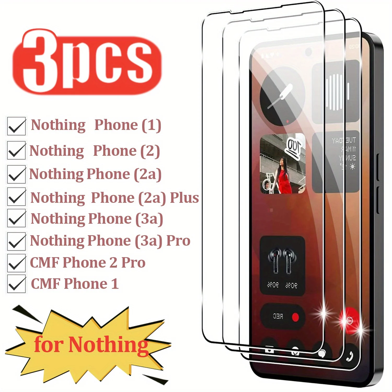 Screen Protector for Nothing Phone 3a Pro/3a/2a Plus /2a/2/1/CMF Phone 2 Pro/CMF Phone 1 HD Tempered Glass 3pcs
Screen Protector for Nothing Phone 3a Pro/3a/2a Plus /2a/2/1/CMF Phone 2 Pro/CMF Phone 1 HD Tempered Glass 3pcs