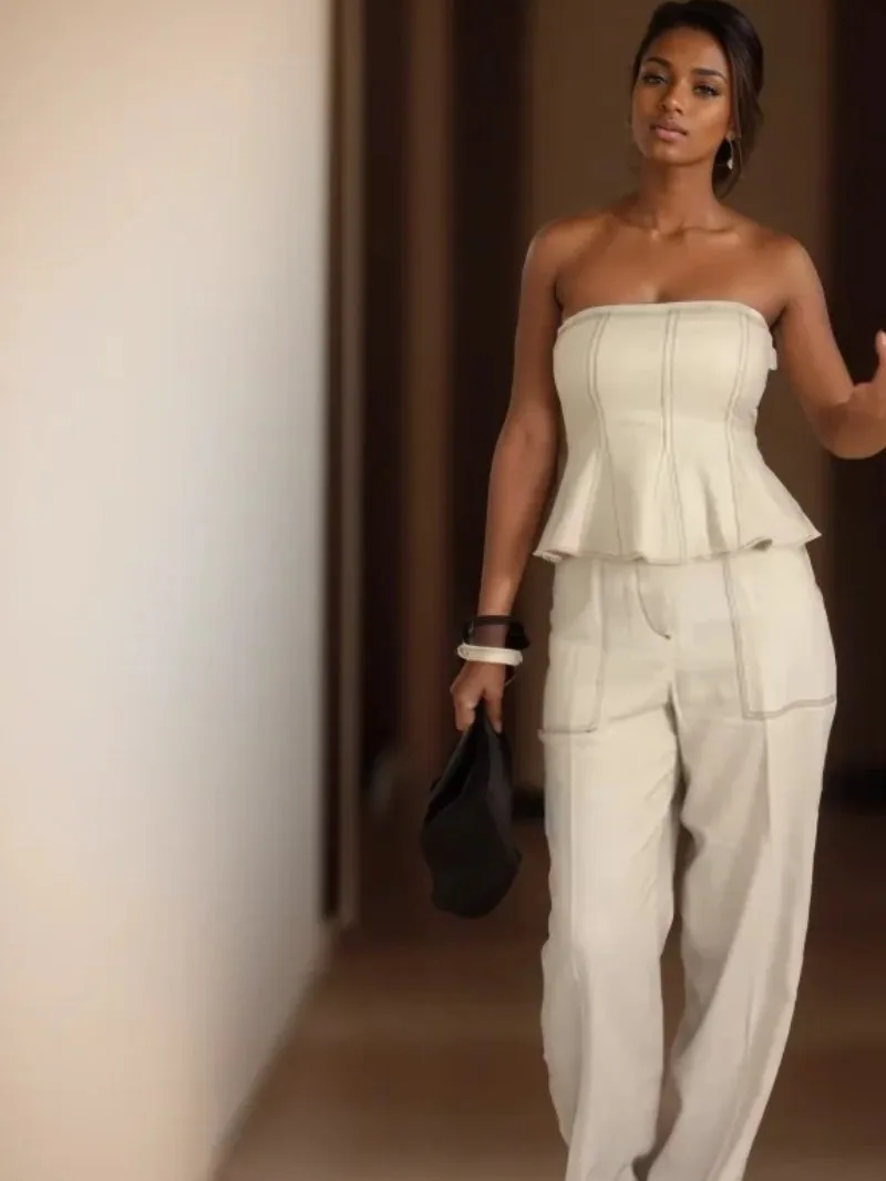 Elegant Woman's Set Solid Straight Leg Pants Sets for Women 2 Piece Fashion Ruched Strapless Tops Pants Women Commuting 2025
Elegant Woman's Set Solid Straight Leg Pants Sets for Women 2 Piece Fashion Ruched Strapless Tops Pants Women Commuting 2025