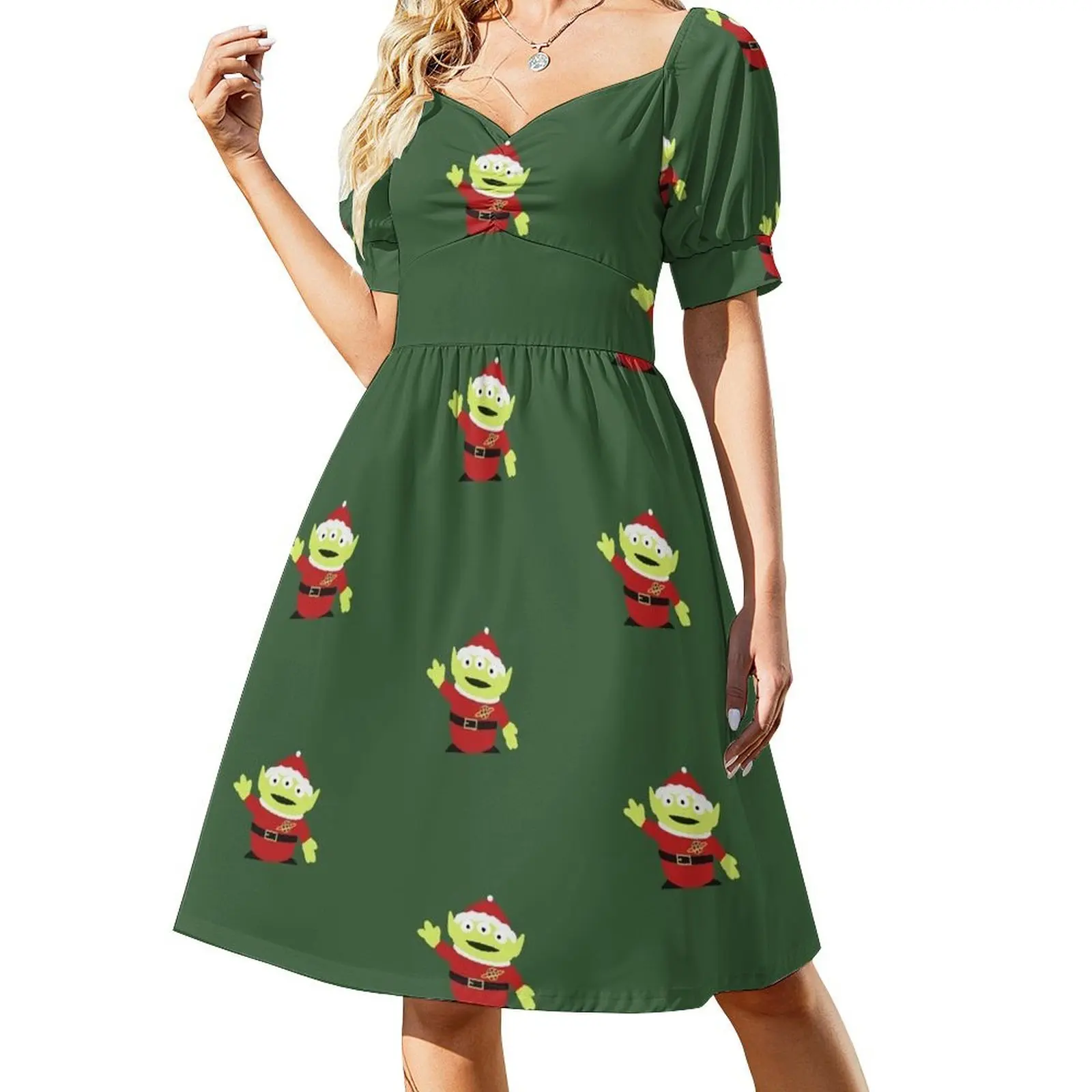 Cute Merry Christmas Alien with Green Background Short-Sleeved Dress Clothing Woman clothing Dress
Cute Merry Christmas Alien with Green Background Short-Sleeved Dress Clothing Woman clothing Dress