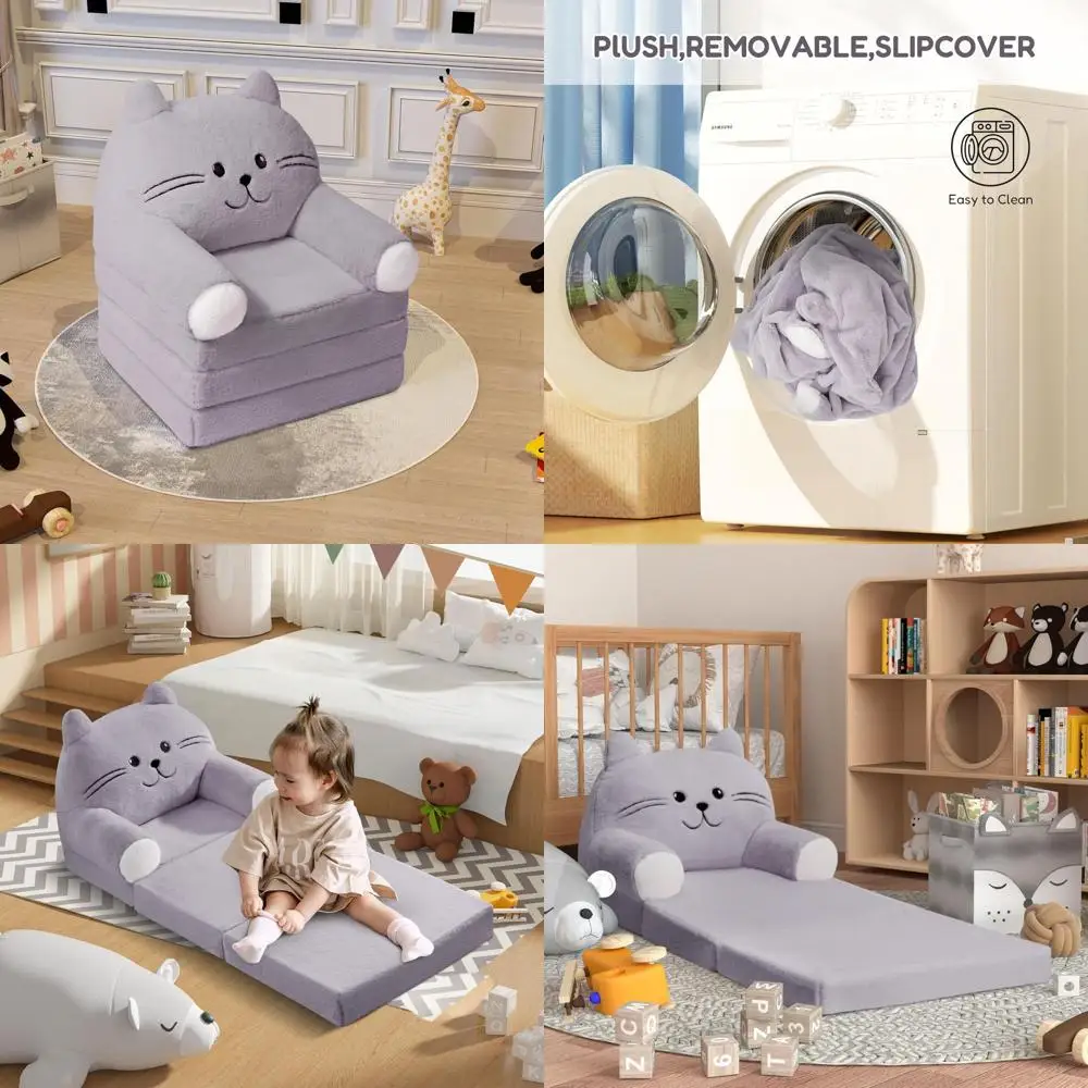 Convertible Toddler Sofa Chair with Removable Cover, Plush Kids Recliner, Lounger or Bed for Ages 1-3, Grey
Convertible Toddler Sofa Chair with Removable Cover, Plush Kids Recliner, Lounger or Bed for Ages 1-3, Grey