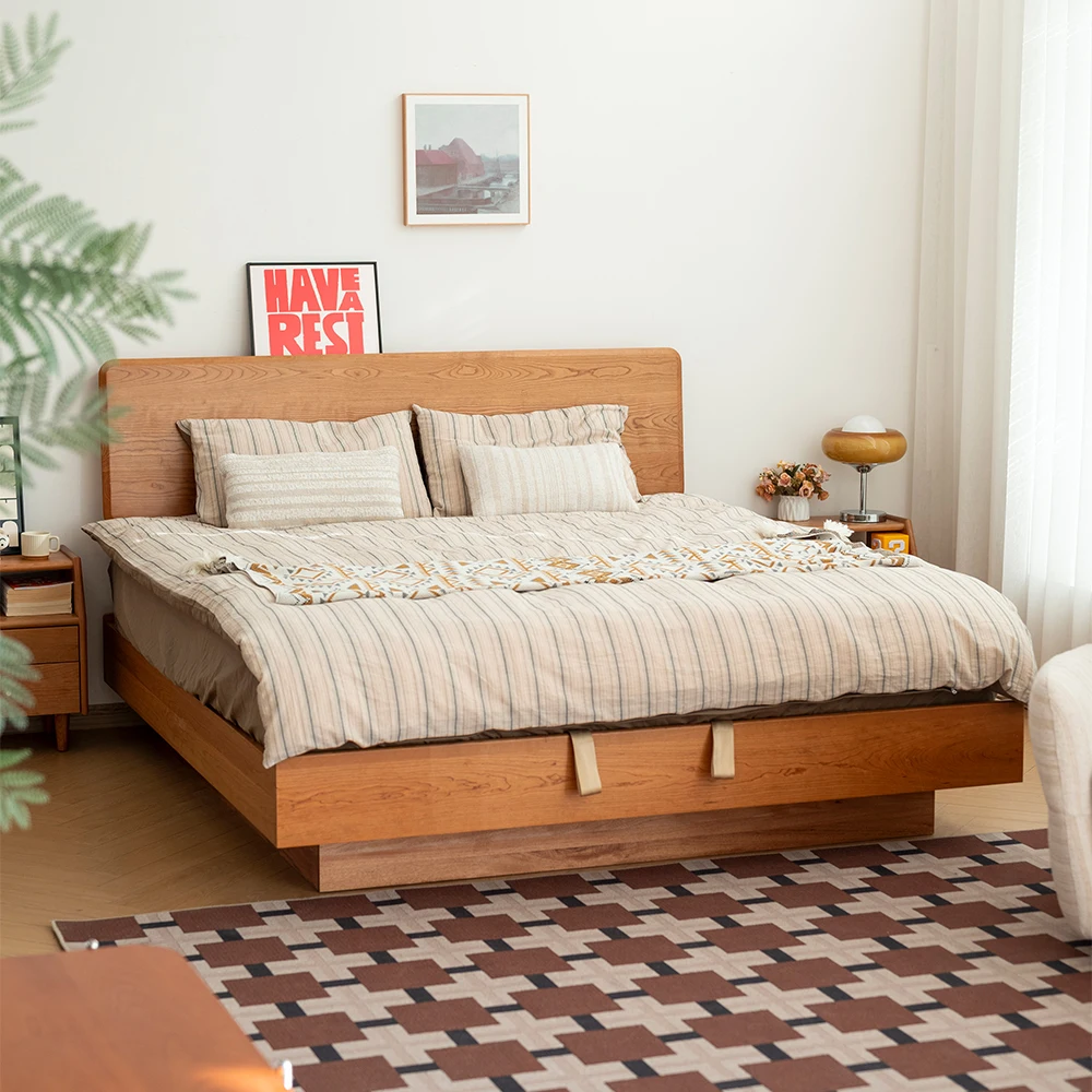 Bed Solid wood storage Japanese log double cherry wood suspended high box storage bed
Bed Solid wood storage Japanese log double cherry wood suspended high box storage bed