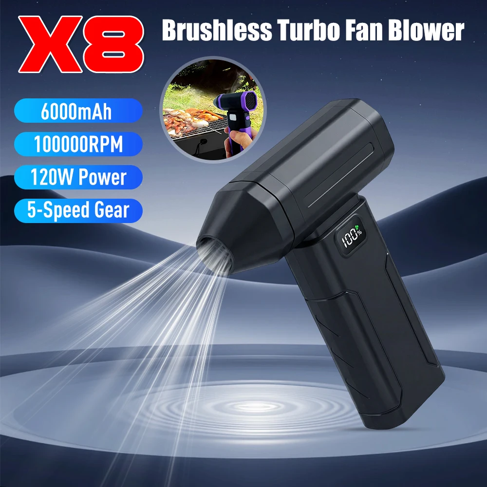 Портативный воздуходув X8: мини-турбовентилятор с бесщеточным двигателем, скорость вращения 100000 об/мин, скорость обдува 52 м/с, промышленный канальный вентилятор-воздуходувка
Портативный воздуходув X8: мини-турбовентилятор с бесщеточным двигателем, скорость вращения 100000 об/мин, скорость обдува 52 м/с, промышленный канальный вентилятор-воздуходувка