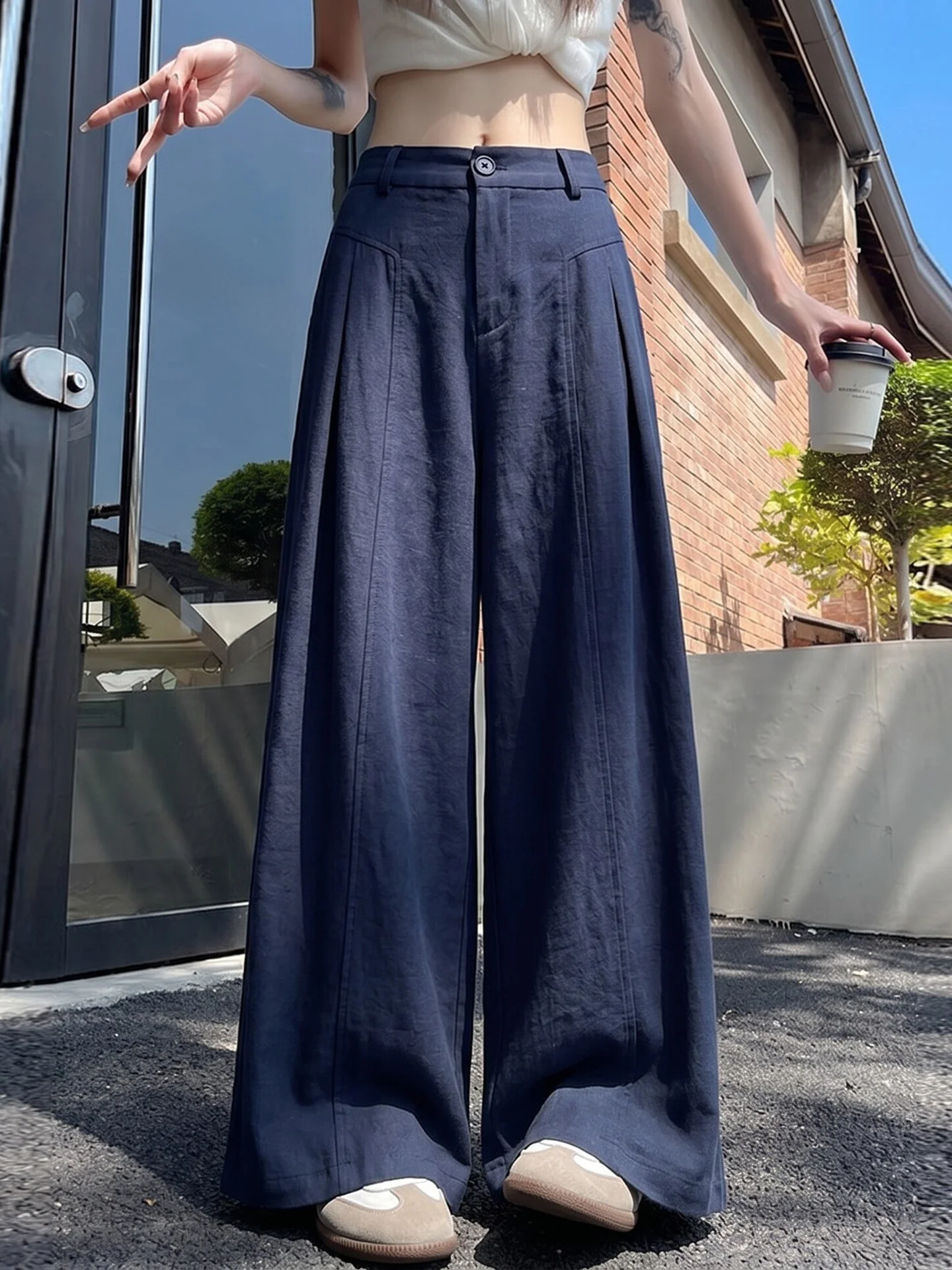 Women's High Waist Straight Leg Wide Leg Pants Ice Silk Cotton Linen Drapey Floor Length Casual Pants Versatile Summer New Style
Women's High Waist Straight Leg Wide Leg Pants Ice Silk Cotton Linen Drapey Floor Length Casual Pants Versatile Summer New Style
