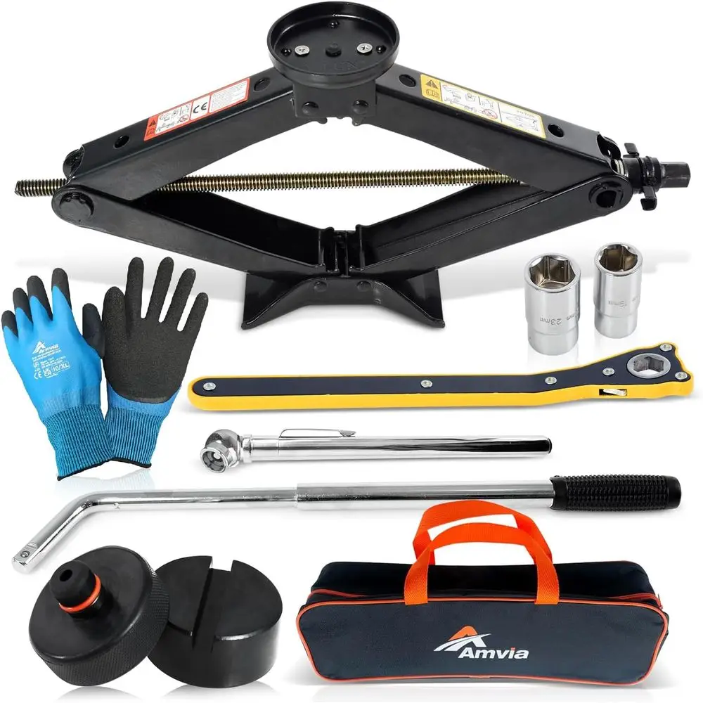 Portable 3-Ton Scissor Jack Kit with Pad and Universal Rubber Pad for Cars and SUVs - Includes Lug Wrench
Portable 3-Ton Scissor Jack Kit with Pad and Universal Rubber Pad for Cars and SUVs - Includes Lug Wrench