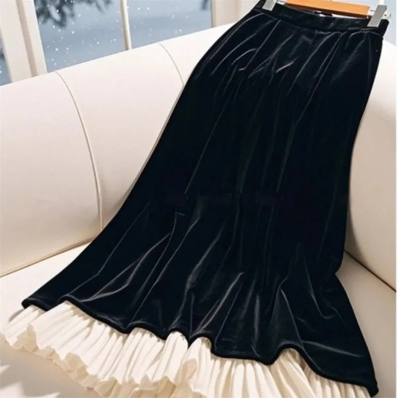 Spring Summer Women Fashion Solid Color Velvet Long Skirts Female A-line Maxi Skirt French Lady High Waist Patchwork Long Skirts
Spring Summer Women Fashion Solid Color Velvet Long Skirts Female A-line Maxi Skirt French Lady High Waist Patchwork Long Skirts