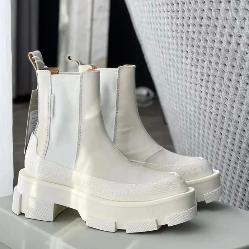 Women Thick Sole White Chelsea Boots Black Round Toe Platform Leather Ankle Boots Cool Winter Dress Shoes Free Shipping
Women Thick Sole White Chelsea Boots Black Round Toe Platform Leather Ankle Boots Cool Winter Dress Shoes Free Shipping