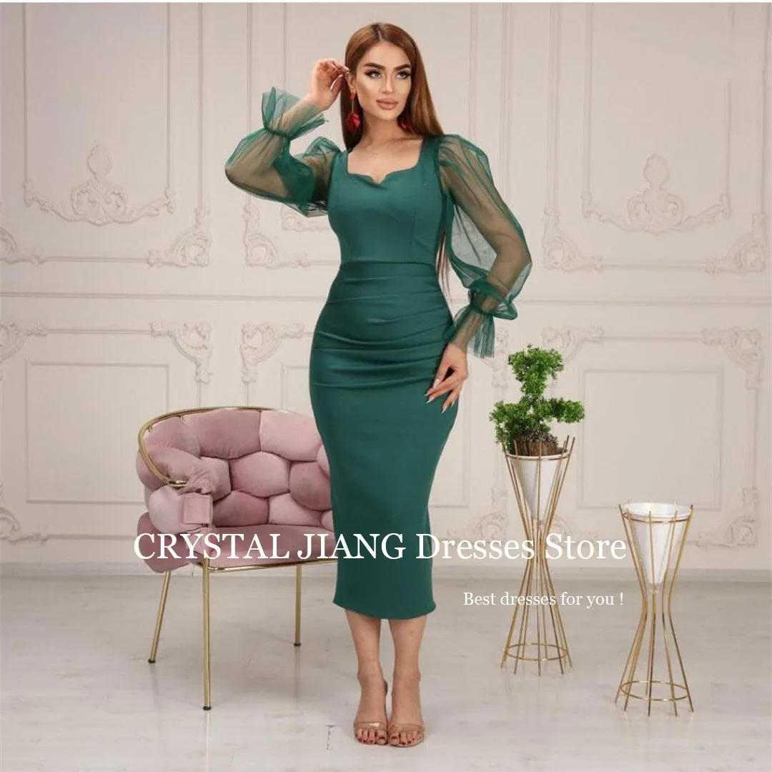 Elegant Muslim Evening Dresses Square Collar Tulle with Full Sleeves Sheath Mermaid Tea Length Vestidos De Festa
Elegant Muslim Evening Dresses Square Collar Tulle with Full Sleeves Sheath Mermaid Tea Length Vestidos De Festa
