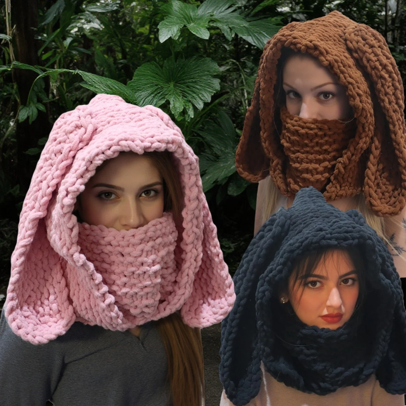 1-piece set of women's cute rabbit ear hat, handmade knitted woolen hat with plush insulation, hood and face protection
1-piece set of women's cute rabbit ear hat, handmade knitted woolen hat with plush insulation, hood and face protection
