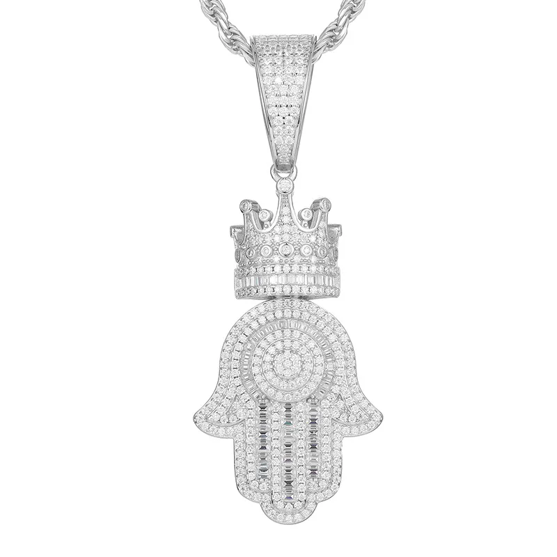 S925 Sterling Silver Moissanite Bling Ice Out Crown Fatima Hand Pendants Necklaces for Women Men Unisex Hip Hop Rapper Jewelry
S925 Sterling Silver Moissanite Bling Ice Out Crown Fatima Hand Pendants Necklaces for Women Men Unisex Hip Hop Rapper Jewelry
