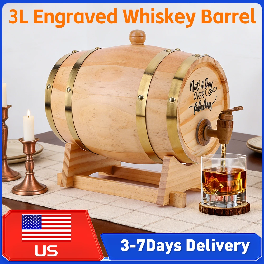 3L Engraved Wooden Whiskey Barrel with Stand Bung Spigot Oak Aging Barrel for Cocktails Bourbon Rum Tequila Beer Wine Home Bar
3L Engraved Wooden Whiskey Barrel with Stand Bung Spigot Oak Aging Barrel for Cocktails Bourbon Rum Tequila Beer Wine Home Bar 