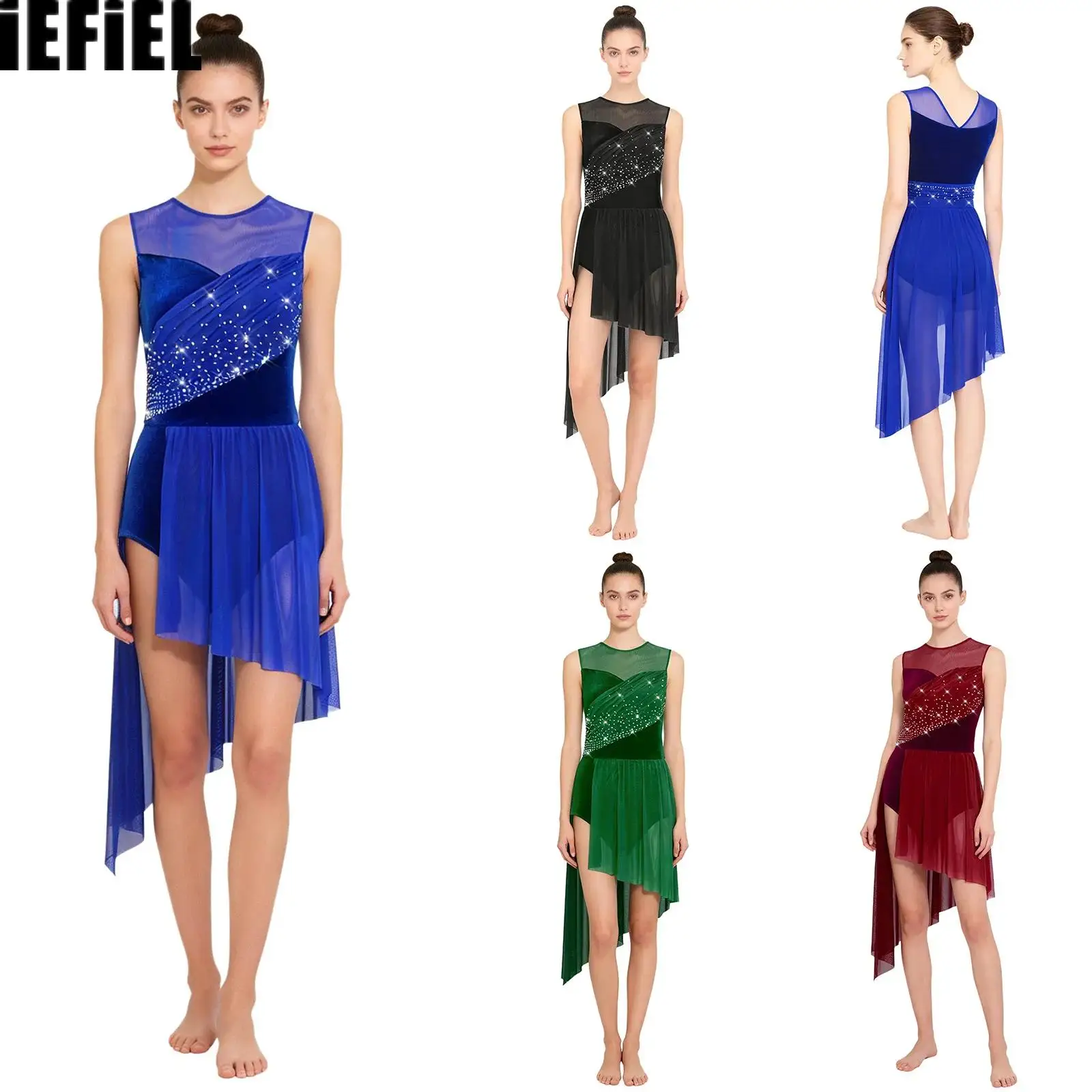 Women Lyrical Dance Dress V Neck Sleeveless Irregular Hem Buttoned Crotch Rhinestone Velvet And Mesh Patchwork Dress
Women Lyrical Dance Dress V Neck Sleeveless Irregular Hem Buttoned Crotch Rhinestone Velvet And Mesh Patchwork Dress