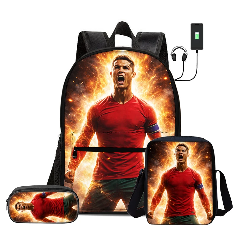 3 Pcs Set Backpack with Shoulder Bag Child School Pencil Bag Ronaldo Backpack with USB interface Kids Rucksack Knapsack
3 Pcs Set Backpack with Shoulder Bag Child School Pencil Bag Ronaldo Backpack with USB interface Kids Rucksack Knapsack