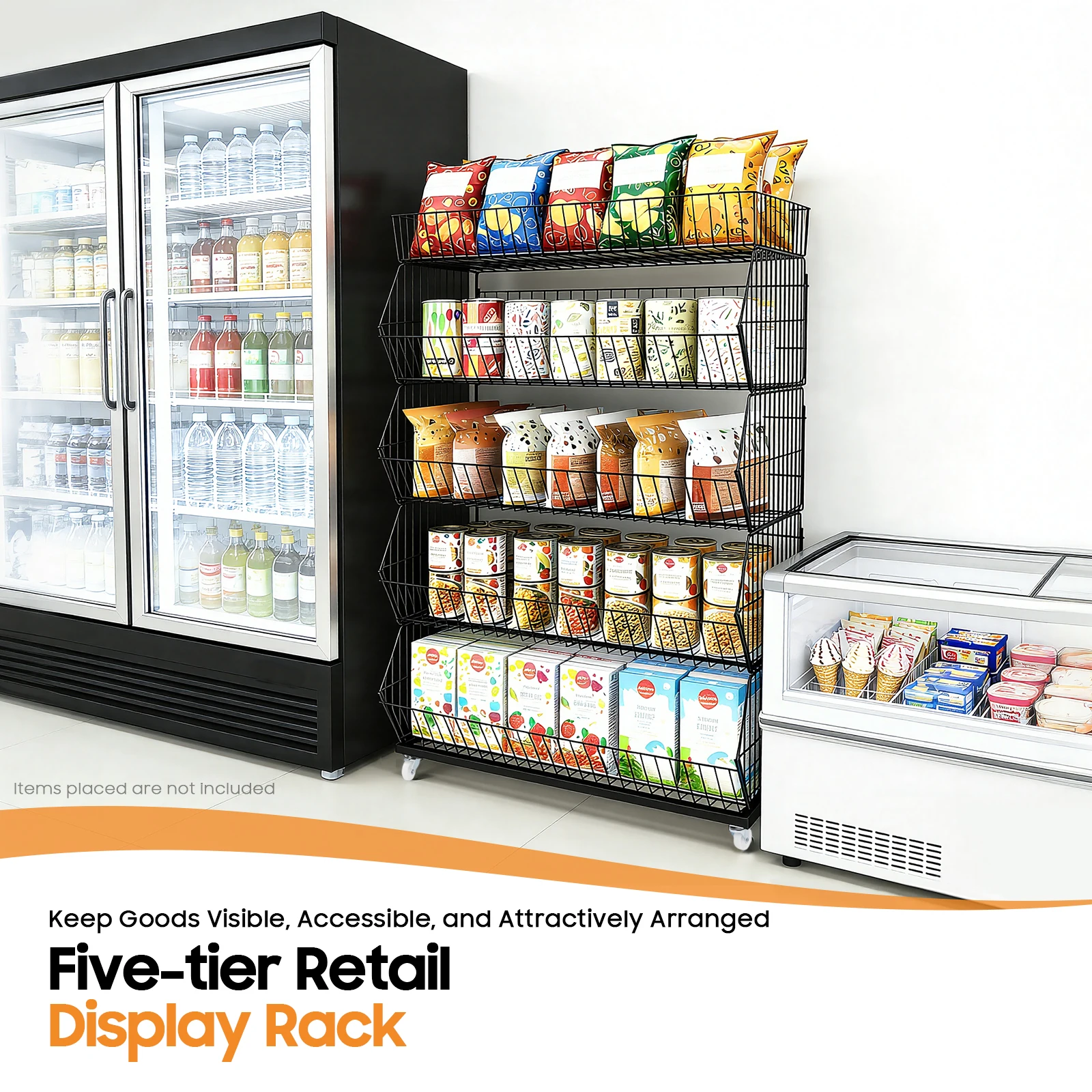 5-Tier Retail Display Rack with Wheels 33lbs Per Tier Slanted Basket Organizer for Fruit Vegetable Snack Supermarket Store
5-Tier Retail Display Rack with Wheels 33lbs Per Tier Slanted Basket Organizer for Fruit Vegetable Snack Supermarket Store