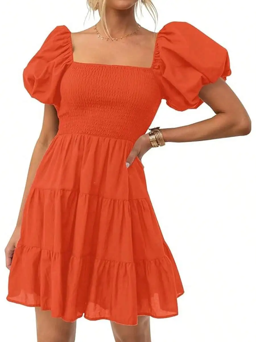 Women Boho Summer Square Neck Puff Sleeve Smocked Tiered A-Line Casual Dress
Women Boho Summer Square Neck Puff Sleeve Smocked Tiered A-Line Casual Dress