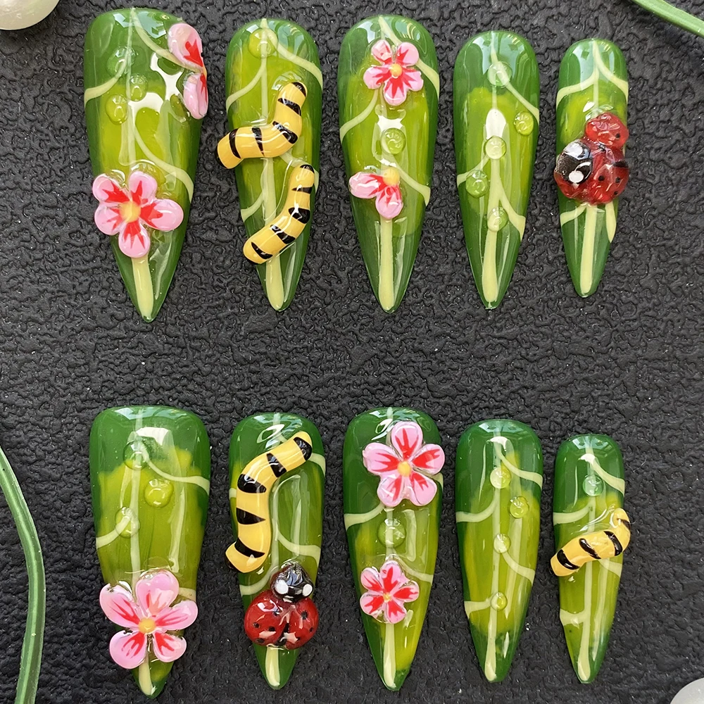 Glamorous 10PCS Handmade Stiletto Press on Nails Set 35mm Glossy UV Gel Carved Exclusive Design False Artificial Fingernails
Glamorous 10PCS Handmade Stiletto Press on Nails Set 35mm Glossy UV Gel Carved Exclusive Design False Artificial Fingernails