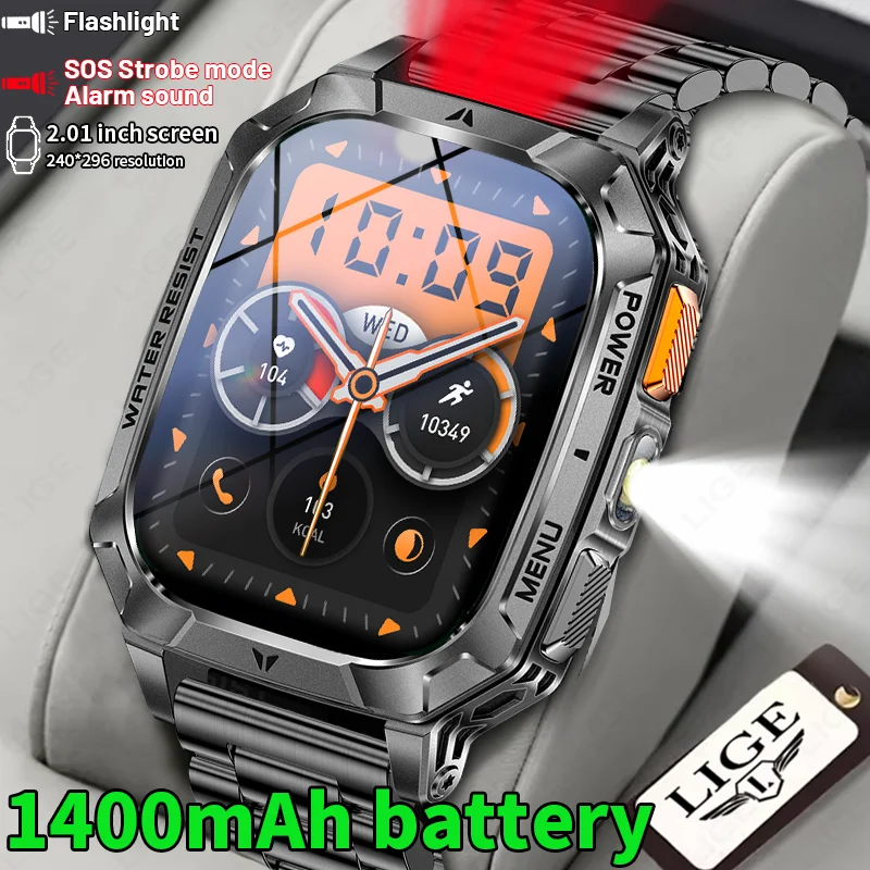LIGE 2026 Rugged Outdoor Smart Watch 1400mAh 2.01" HD Screen Bluetooth Call IP68 Waterproof Flashlight SOS Fitness Watch For Men
LIGE 2026 Rugged Outdoor Smart Watch 1400mAh 2.01" HD Screen Bluetooth Call IP68 Waterproof Flashlight SOS Fitness Watch For Men