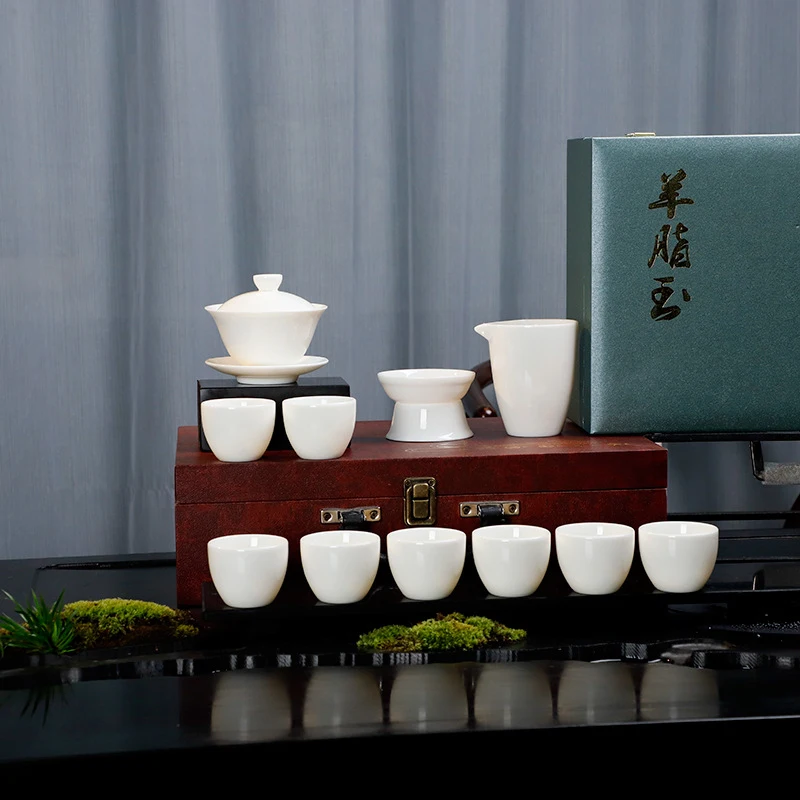 New Arrival Mutton Fat Jade Chinese Kung Fu Tea Set Premium White Porcelain Gaiwan Ceramic Teacups for Home Business Gift
New Arrival Mutton Fat Jade Chinese Kung Fu Tea Set Premium White Porcelain Gaiwan Ceramic Teacups for Home Business Gift