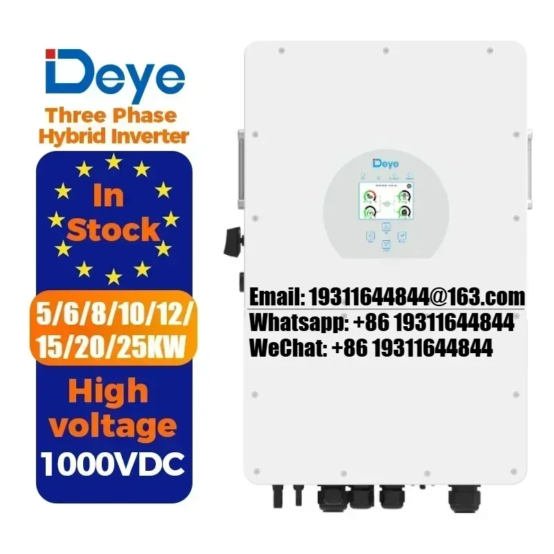 Deye Three Phase Hybrid Inverter 15Kw 20Kw 25Kw 3 Phase High Voltage Battery SUN-20K-SG01HP3-EU-AM2 Solar Inverter
Deye Three Phase Hybrid Inverter 15Kw 20Kw 25Kw 3 Phase High Voltage Battery SUN-20K-SG01HP3-EU-AM2 Solar Inverter
