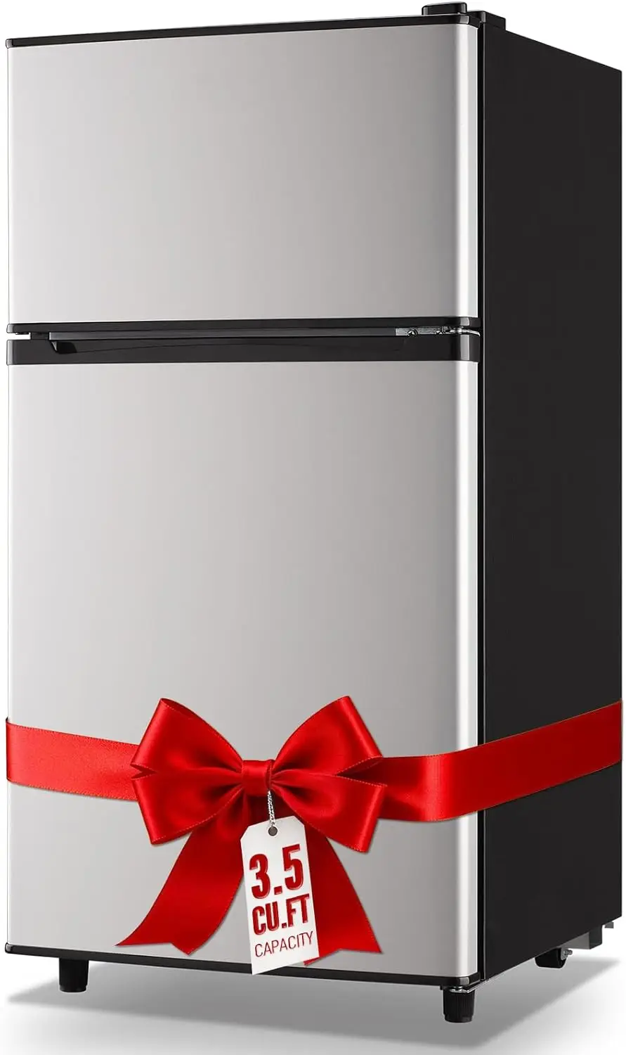 Mini Fridge with Freezer, 3.5 cubic feet 2- Doors Small Refrigerator Features 7 Gear Mechanical Control, Side Bottle Rack
Mini Fridge with Freezer, 3.5 cubic feet 2- Doors Small Refrigerator Features 7 Gear Mechanical Control, Side Bottle Rack