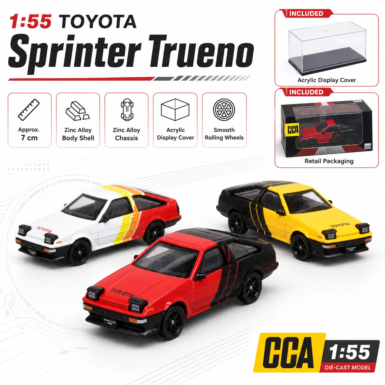 1/55 TOYOTA Sprinter Trueno AE86 Miniature Model CCA Zinc Alloy Toy Car Vehicle Free Wheels Diecast Metal Collection Gift
1/55 TOYOTA Sprinter Trueno AE86 Miniature Model CCA Zinc Alloy Toy Car Vehicle Free Wheels Diecast Metal Collection Gift